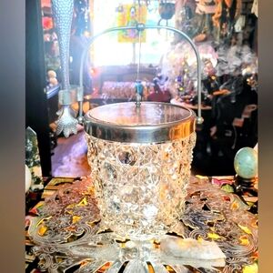 Vintage Boehinan Crystal Ice Bucket with Silver Handle Claw Ice Cube.Claw & Tray